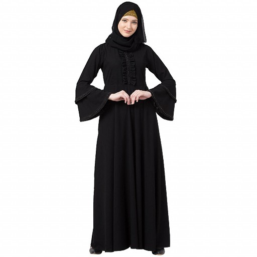 Designer Black Umbrella abaya with bell sleeves